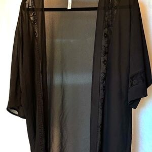 Elegant Black Sheer Lace Kimono